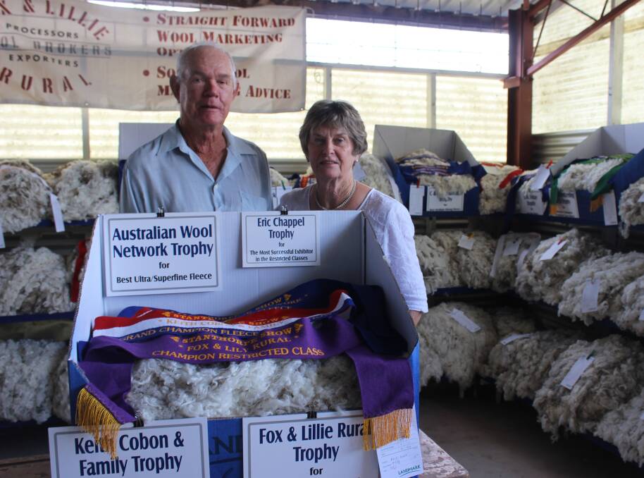 Ken and Fay Eley, Avondale, The Gum attended the Stanthorpe show to see their 15 micron fleece take the grand champion fleece of the show.