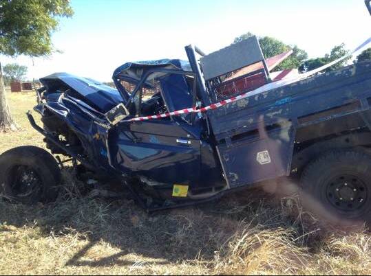 The wreckage of Brock Irwin's ute which was involved in a single vehicle crash. Picture: Supplied 