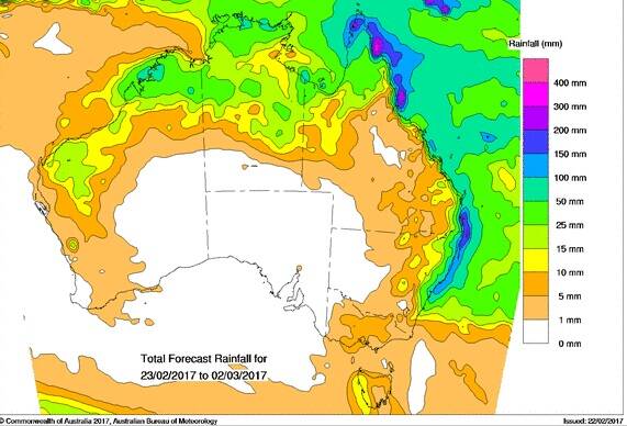 A rainfall forecast map for the next eight days. Picture: BOM
