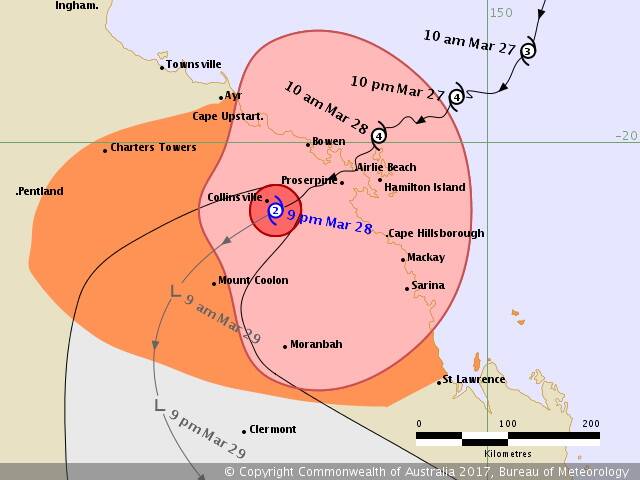 Cyclone Debbie currently near Collinsville, is tracking south. 