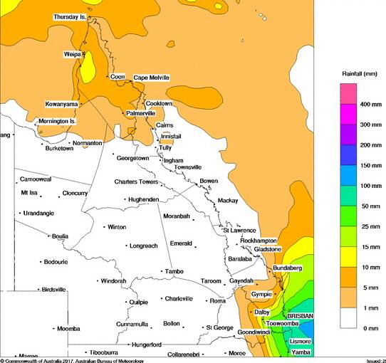 Predicted rainfall for Friday. BOM