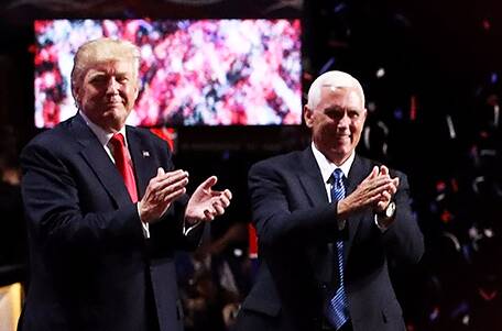 TRUMPED: President elect Donald Trump and vice president elect Mike Pence celebrate the win.