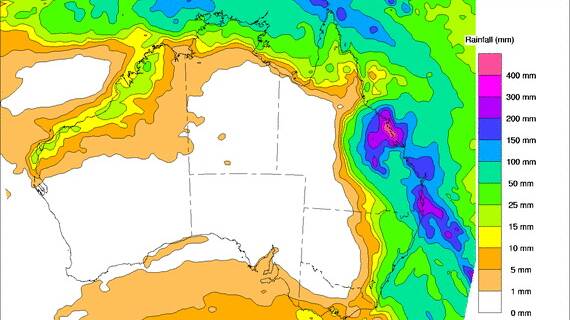 PREDICTED RAINFALL: Where the rain is expected to fall up to from today until Tuesday. Source - BOM