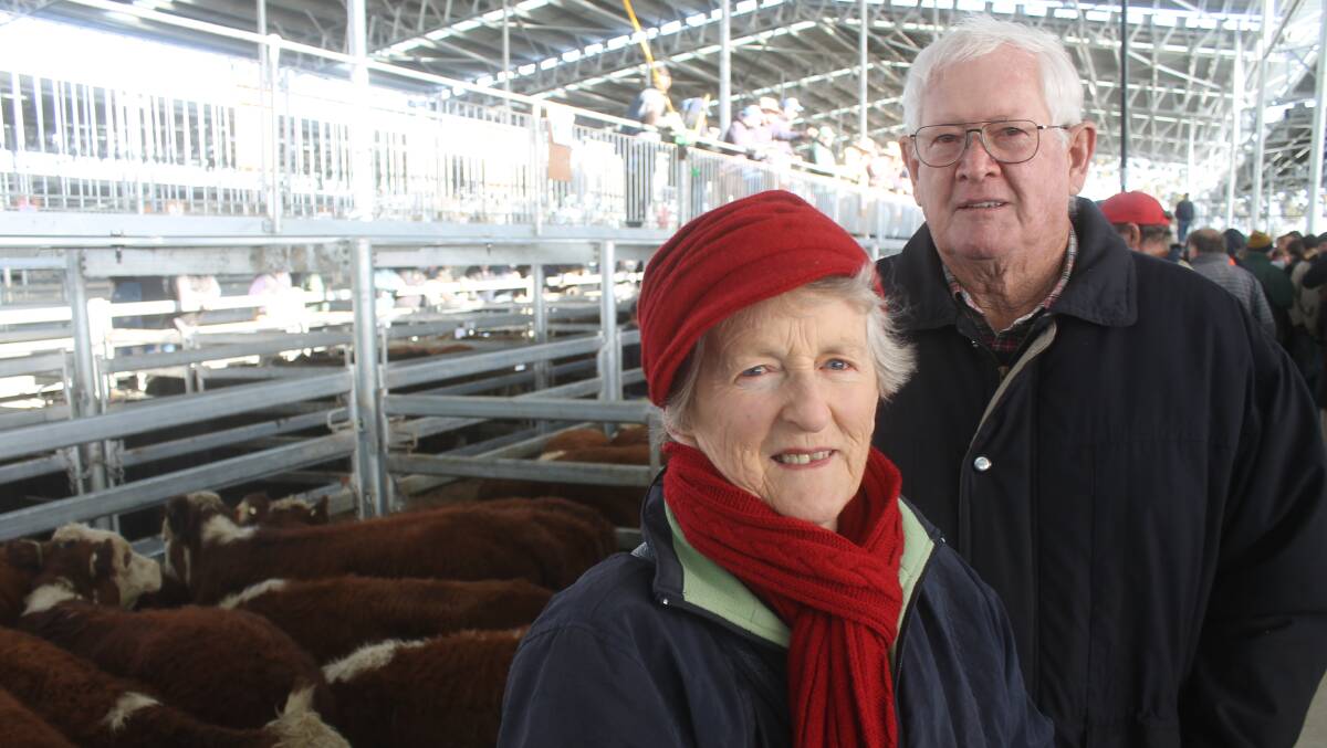 Catherine and John Callahan travelled from Barwon Downs in the Otway Ranges to offer Hereford steers by Wolbul bulls.