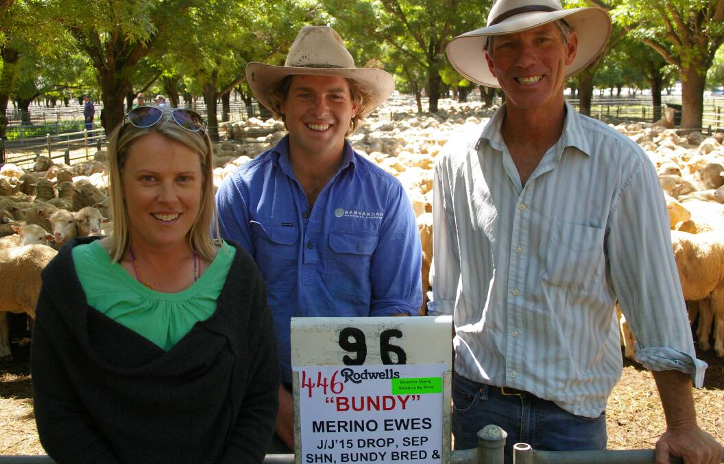 Ian and Camilla Shippen and son, Will, Moulamein were pleased with their better than expected prices from repeat buyers for their Bundy lines of young ewes