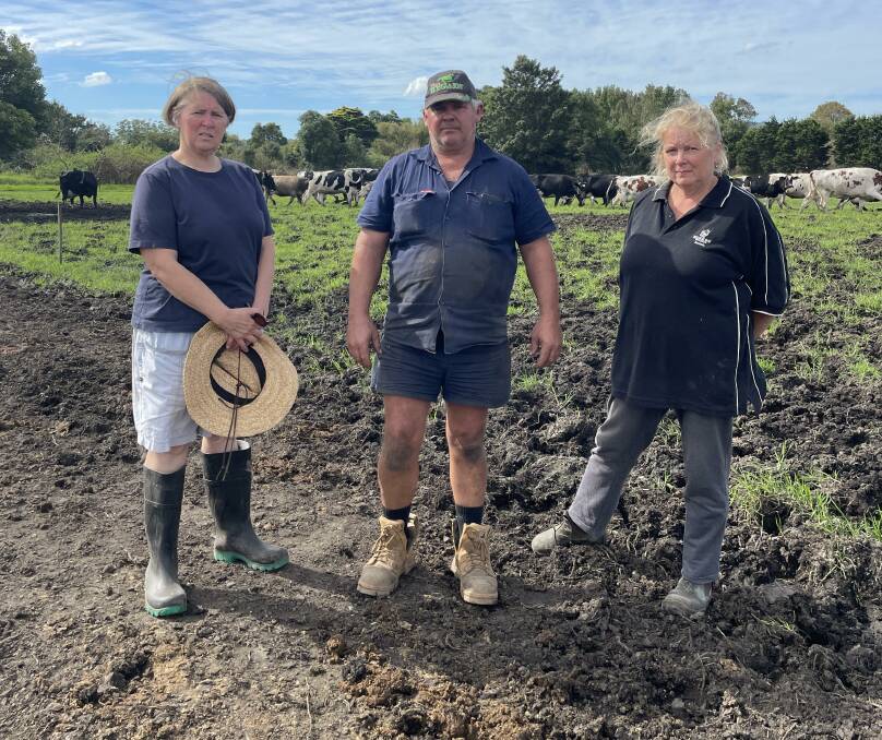 South Coast dairy farmers Sue Boyd, Alan Henry and Tracey Russell. Photo: Hayley Warden