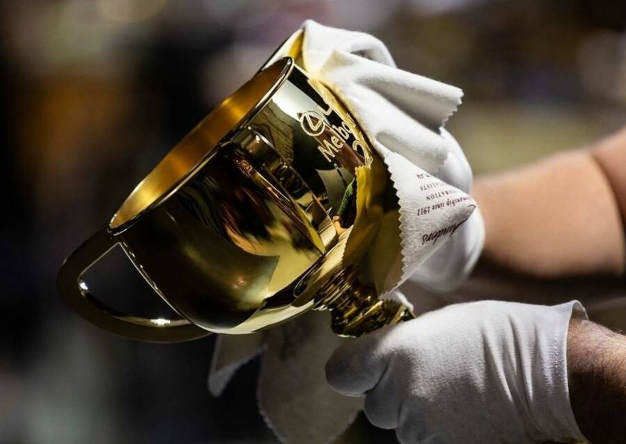 FINAL TOUCHES: The finished Cup gets a polish. Each year the Cup travels Australia before being presented at Flemington. Photo by Pallion.