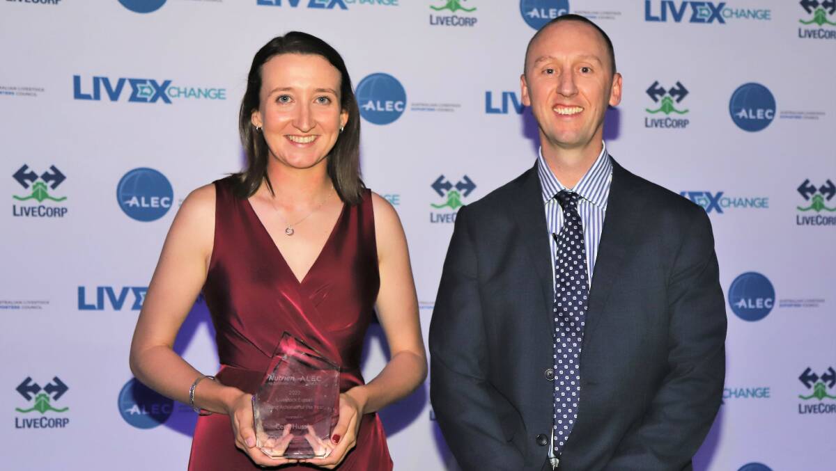 Young Livestock Achiever for 2022, Ceny Hussie, pictured with Nutrien Ag Solutions general manager, customer and business services Tom Breen. Picture: Sally Gall