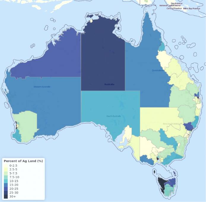FOREIGN FARMED: Parts of Tasmania and the Northern Territory are foreign ownership farming hotspots. Source: FIRB.