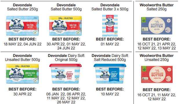 The products being recalled. Image: Food Standards Australia & New Zealand 