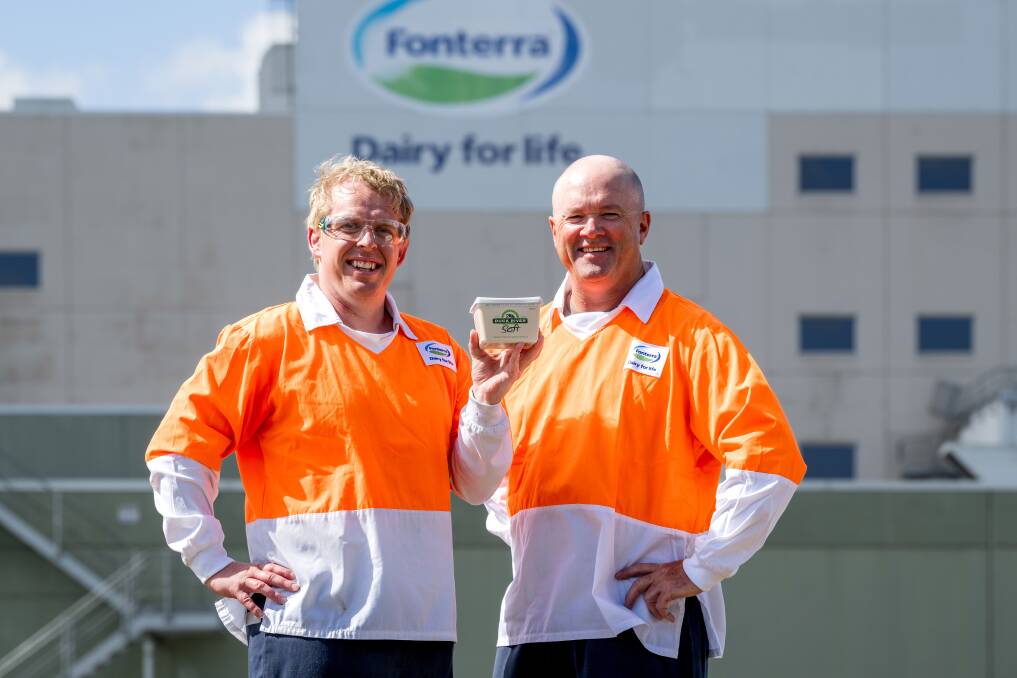  Fonterra Spreyton butter makers Phil Hall-Midson and Jason Knowles with the award winning Duck River Premium Butter. Picture by Phillip Biggs