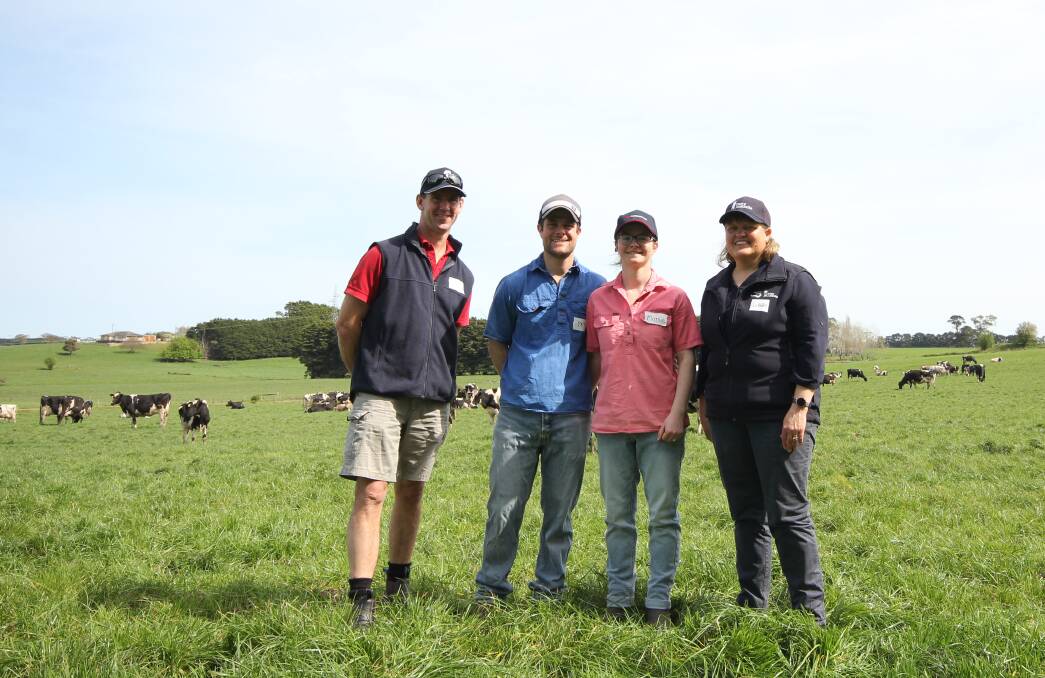 Paul Groves, Paul Groves Farm Management Consultantcy, Peter and Marnie Kerr, Bostocks Creek, Vic, and Libby Swayn, WestVic Dairy. Picture by Holly McGuinness