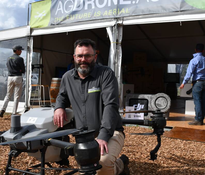 Lyon Ag director and chief remote pilot James Lyon pictured with a drone at the recent AgQuip 2023. Picture Paula Thompson