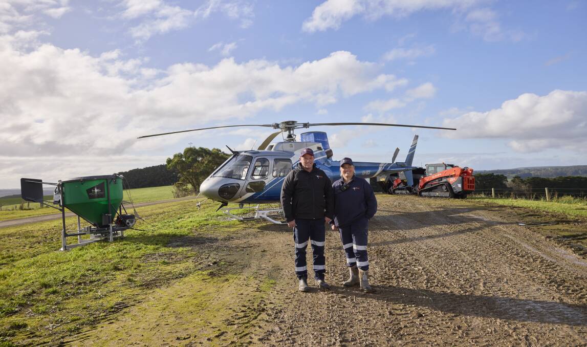 Rob and Sandy Martin own aerial spreading and spraying business Otway Helicopters. Picture supplied