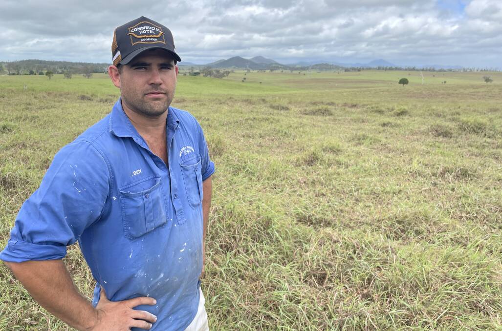 Ben Hughes of Malarga with acres of pasture dieback (the brown patches) in the background. Picture: Judith Maizey