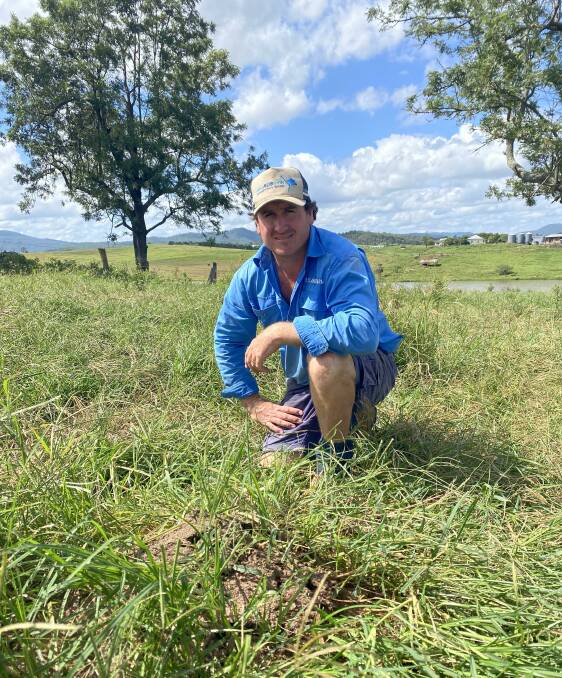 Canungra Dairy farmer Tom Brook with one of many fire ant nests on his property. Picture: Supplied