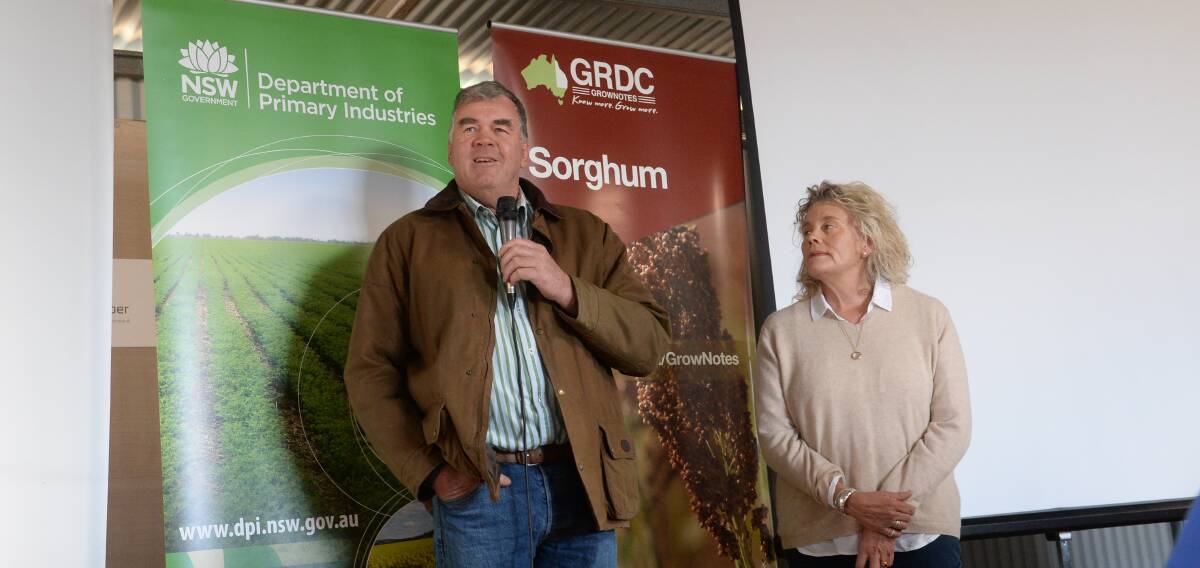 WINNERS: Ed and Fiona Simson from The Plantation Bundella, were awarded the coveted Brownhill Cup at the AgQuip grain industry breakfast. 