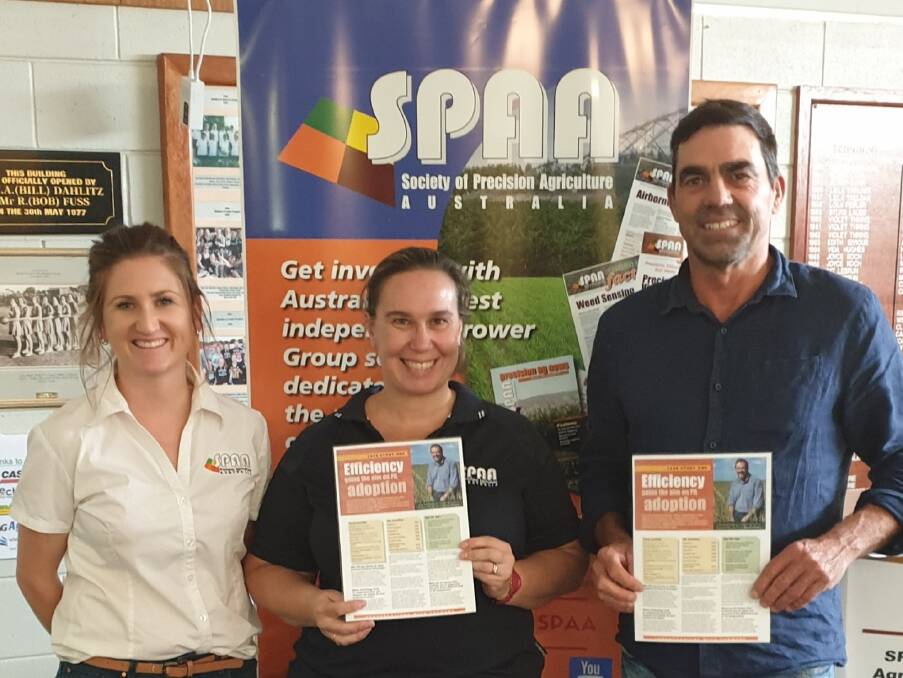 INDUSTRY LAUNCH: Society of Precision Agriculture Australia president Jessica Koch, SPAA executive officer Dr Nicole Dimos and SAGIT trustee Michael Treloar. 