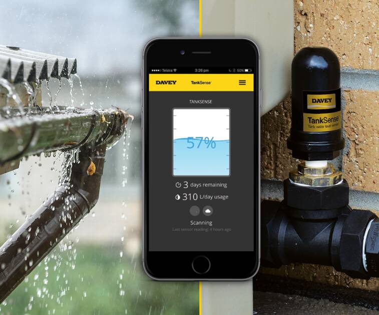 RAINMAKER: Water technology company Davey have launched TankSense, a monitoring system for household water tanks. 