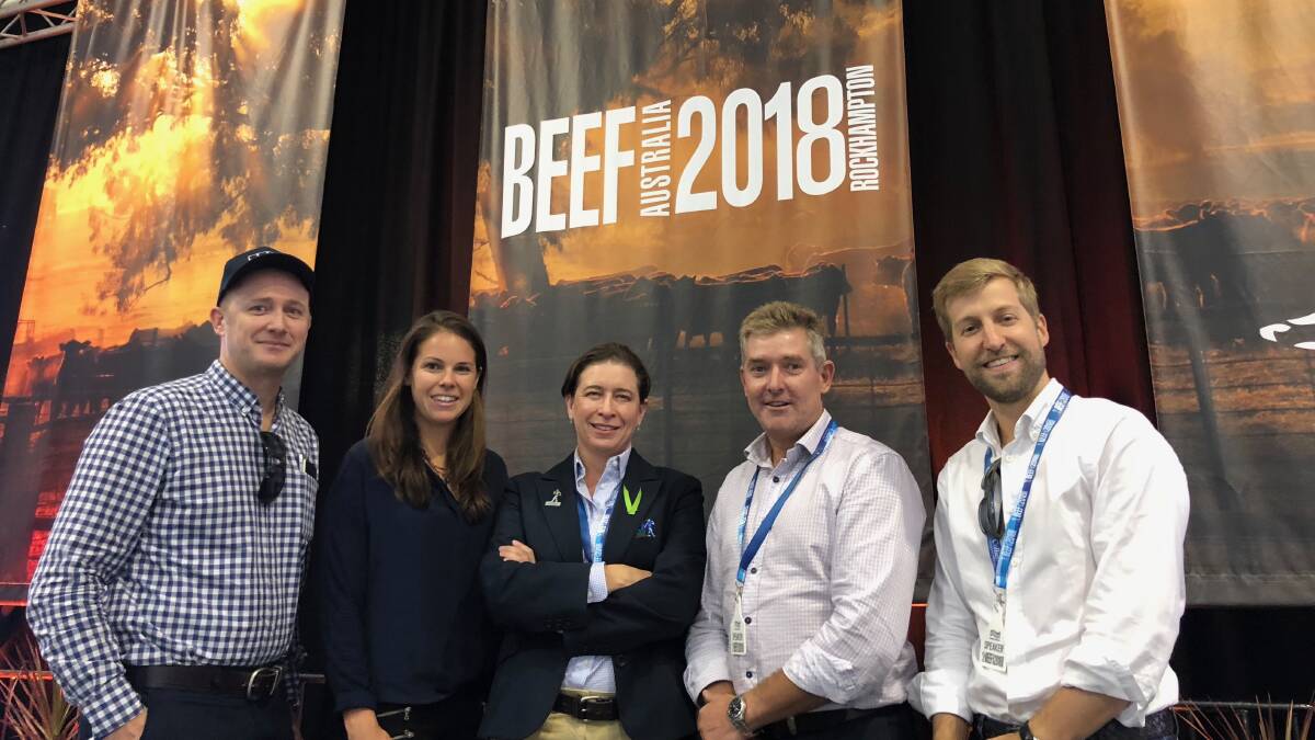 BEEF TANK: Pitch in the paddock judges KMPG Australia head of markets and AgTech sector leader, Ben Ven Delden; AgThentic founder and CEO, Sarah Nolet; Super Butcher managing director, Susan McDonald; Glen Richards, veterinary physician, entrepreneur and investor who is also a Shark on Shark Tank; founder and CEO of BridgeLane Group, Markus Kahlbetzer.