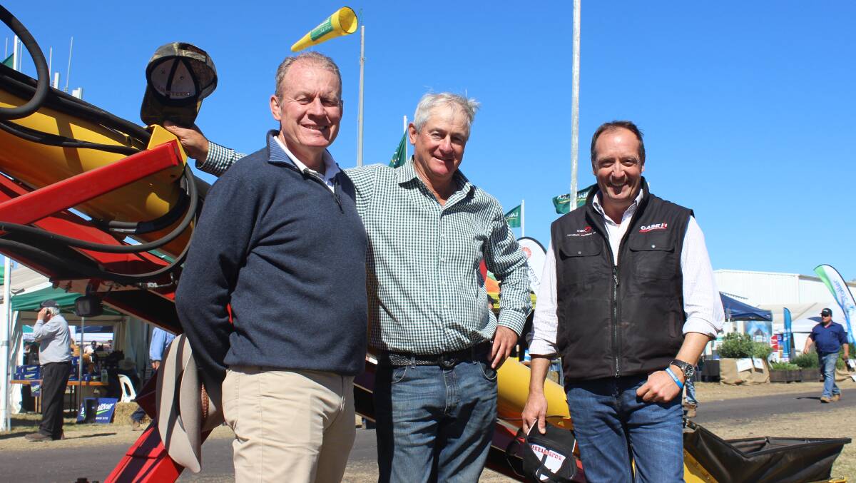 Brian Carruthers from Young, Roland Schmelzer managing director Westfield Augers and Peter Burey from Kenway and Clark Moree check out the new conveyor range released by Westfield Augers.