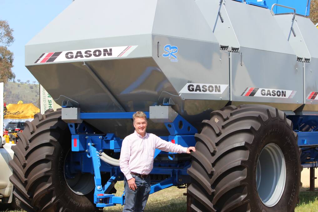 AF Gason director and head of agricultural division Greg Gason with the Gason 7312 12 tonne precision spreader.