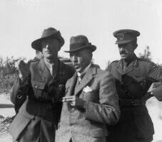 INSPECTION: Australia’s official war correspondent Charles Bean (left) escorting Prime Minister Billy Hughes at Mont St Quentin on September 15, 1918. Picture: AWM  E03292