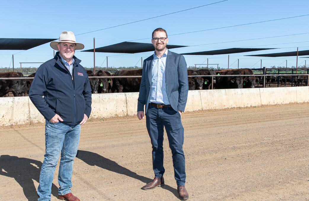 Stockyard Group managing director Lachie Hart, with Brisbane-based Commonwealth Bank of Australia director for specialised agribusiness solutions, Andrew Quinn.
