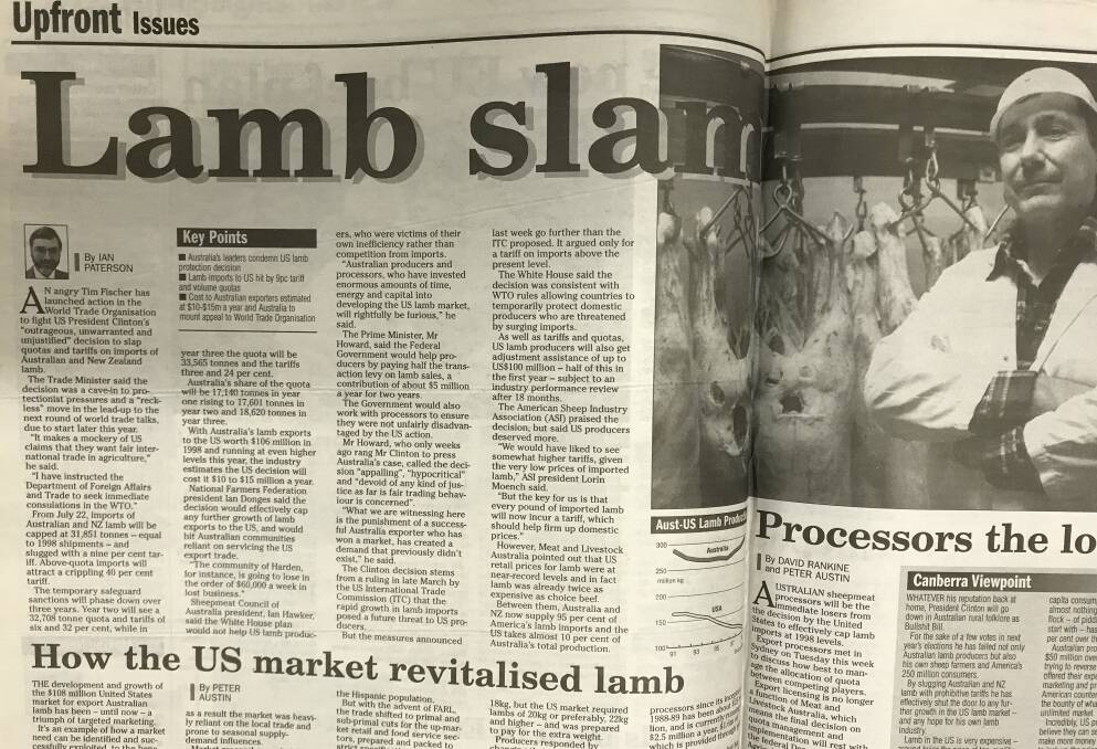 Lamb slam: Coverage of Australia's big international the issue of the time - the expensive US lamb snub - in The Land. 