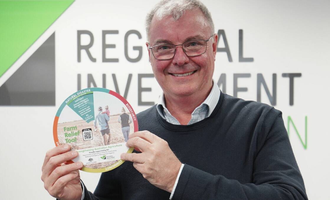 Regional Investment Corporation chief executive officer, John Howard, with the Farm Relief Tool to guide producers affected by drought, natural disasters or biosecurity events.