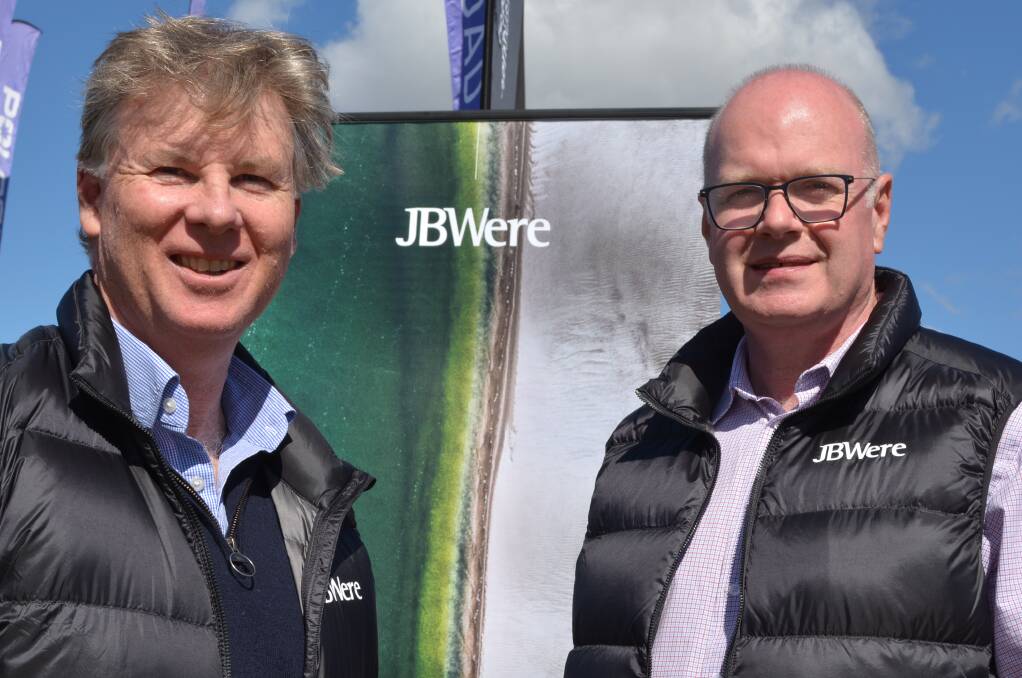 JBWere executive director and family business advisor, Stuart Cain, with senior wealth advisor, Christopher Hindmarsh at North West NSW's AgQuip field days.
