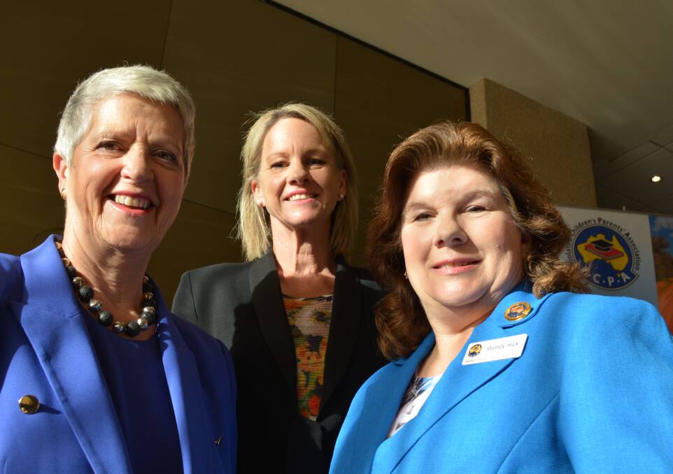 Isolated Children's Parents' Association federal conference speakers Lindsay Cane from Royal Far West and Fiona Nash, Charles Sturt University, with federal president, Wendy Hick at this year's Canberra event.
