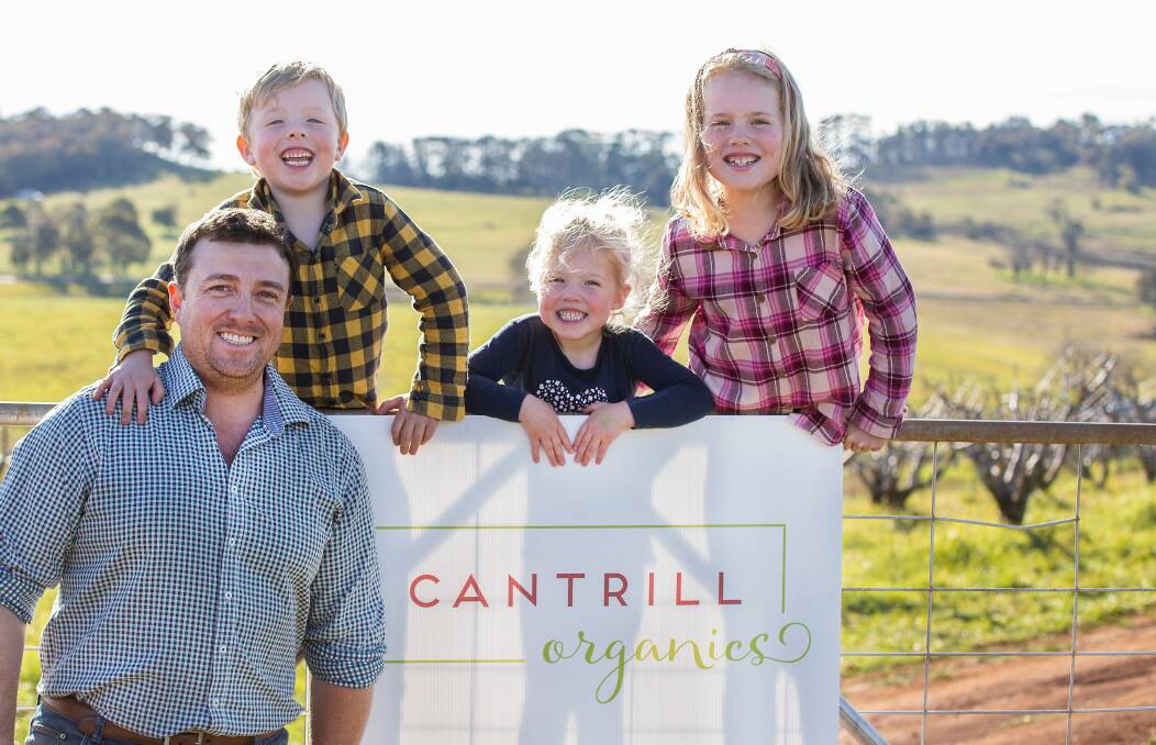  Luke Cantrill with children Jack, Alannah and Ava on the family property at Nashdale in Central West NSW.