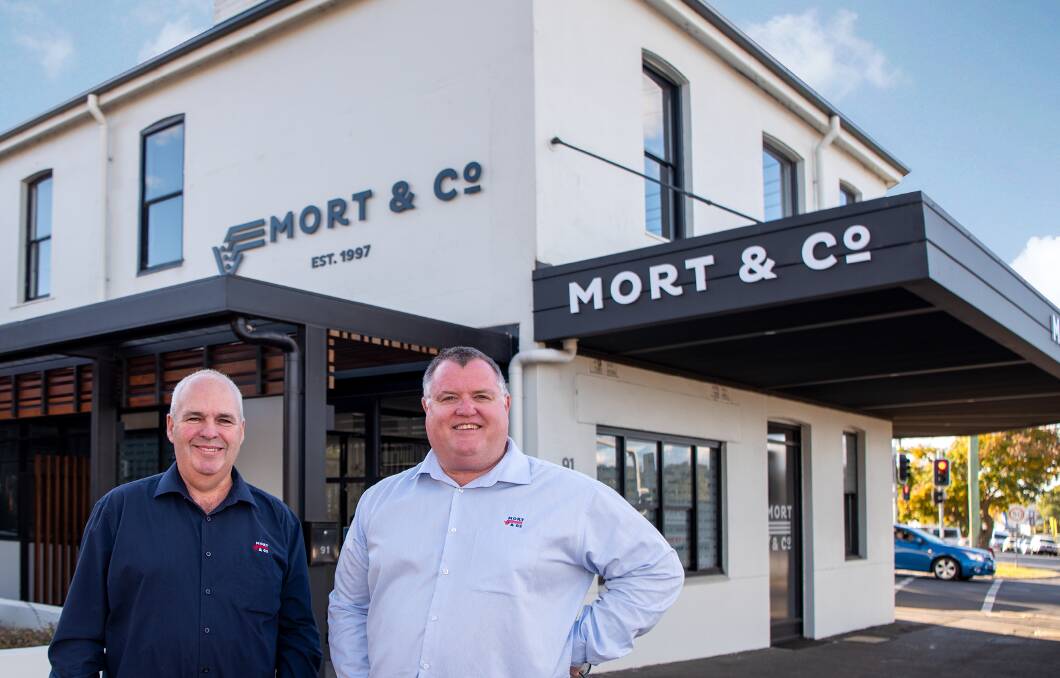 Multi-faceted feedlot and farm services company Mort and Co's founder, Charlie Mort, with chief executive officer, Stephen O'Brien.
