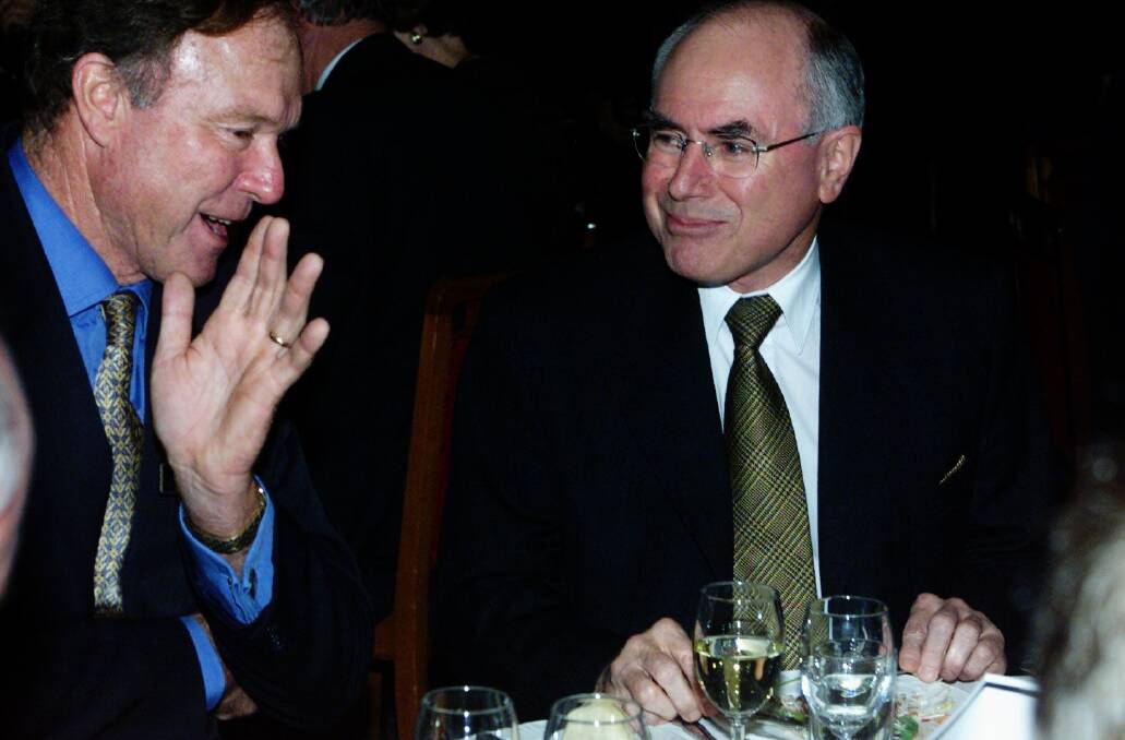 National Farmers Federation president, Ian Donges, from Cowra in NSW, enjoying lamb for dinner with a useful friend of the organisation, Prime Minister, John Howard in 2002.