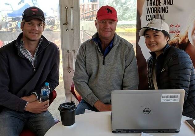 Will and Baden McDouall of Horton Valley Pork with National Australia Bank's, Lisa Bui.