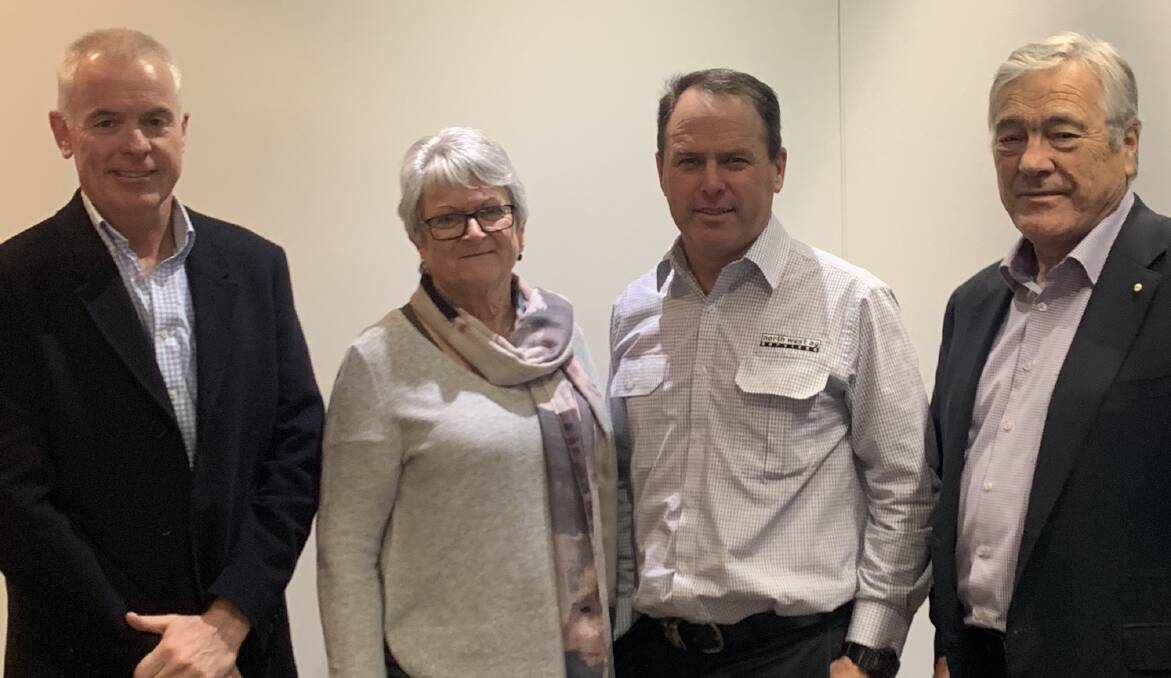 Delta Agribusiness managing director, Gerard Hines, and chairman Doug Rathbone, with North West Ag Services' Fiona and Steve Cameron (centre).