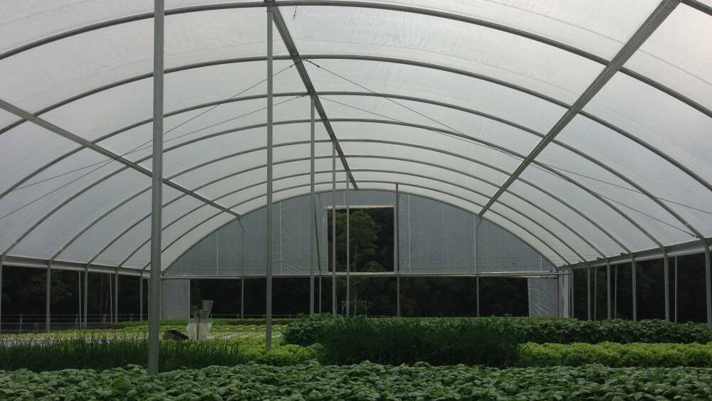 A horticultural hothouse canopy made from Gale Pacific's Solarweave.