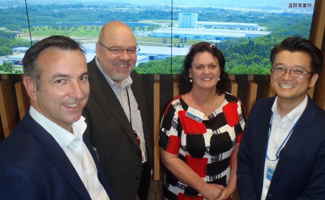 ANZ's Victorian regional business banking head, Phil Crouch and Western Australian rural sector consultant, Maree Gooch, with Edward Ray and Ted Tanaka from robotic logistics company Daifuku, in Tokyo.