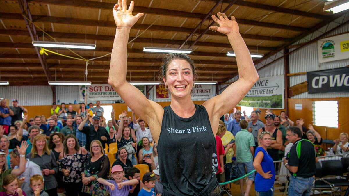 The solo women's nine hour shearing world record holder Megan Whitehead of Gore, New Zealand. Photo: Natwick via Farmers Weekly, NZ