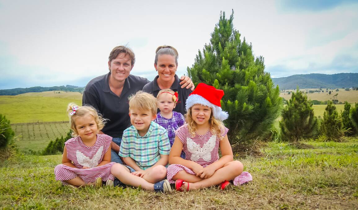 Festive Farming: Alex and Juana Adoberg and their children Victoria, 3, Eli, 7, Emily, 11 months, and Scarlett, 6, have been busy selling real Christmas trees from their Atherton farm.