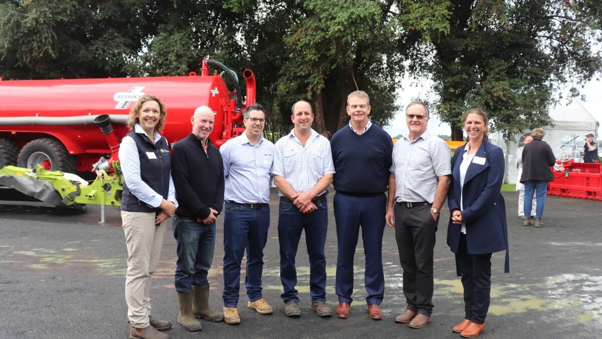 Western Dairy's new regional manager Julianne Hill (left) and board members Scott Hamilton, Nick Brasher, Andrew Jenkins, vice chairman Robin Lammie, chairman Peter Evans and Bonnie Ravenhall at Dairy Information Day.