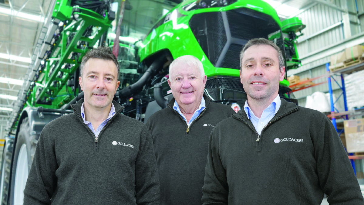 Victorian sprayer manufacturer Goldacres has created more history for itself with Goldacres sales and marketing operations manager Stephen Richards (left), Goldacres founder John Richards and company general manager Roger Richards all smiles about their decision. 