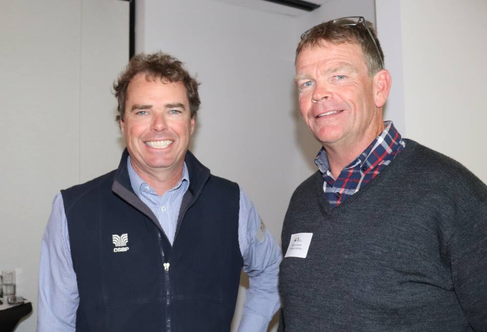 CSBP's Garan Peirce (left), with Busselton dairy farmer and Western Dairy's new vice chairman Robin Lammie.