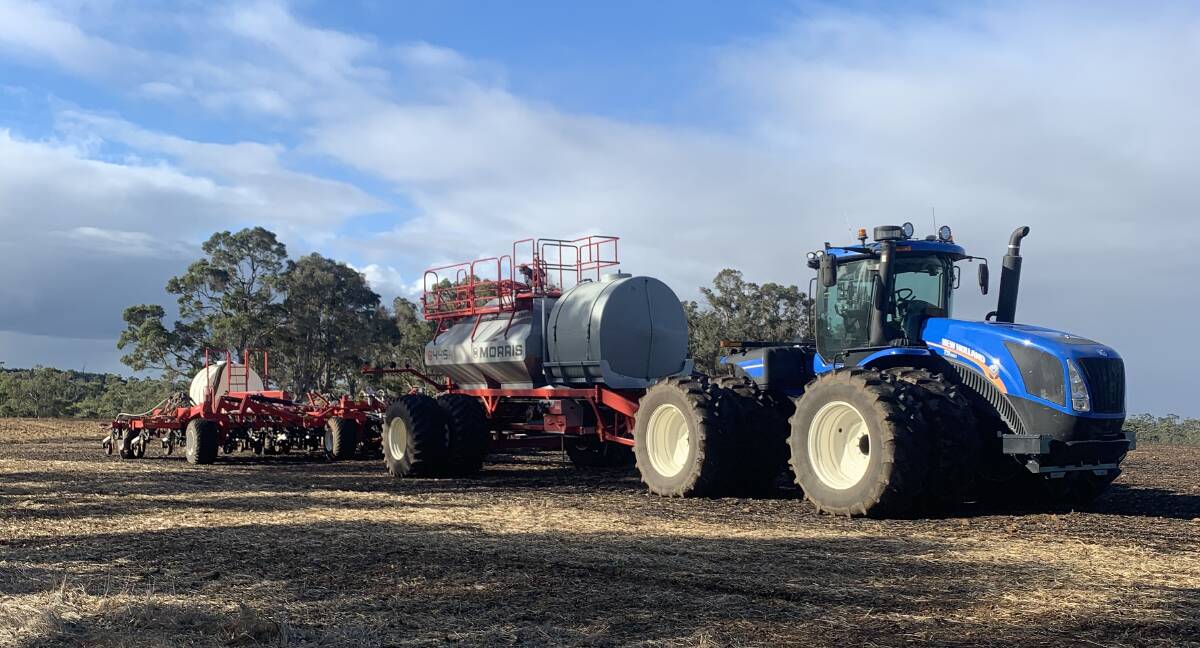 Since just before Easter, Mt Barker farmer Kieran Allison has been seeding canola. He stopped seeding for two days over the weekend while the rain fell before starting up again on Tuesday. Photo by Kieran Allison.