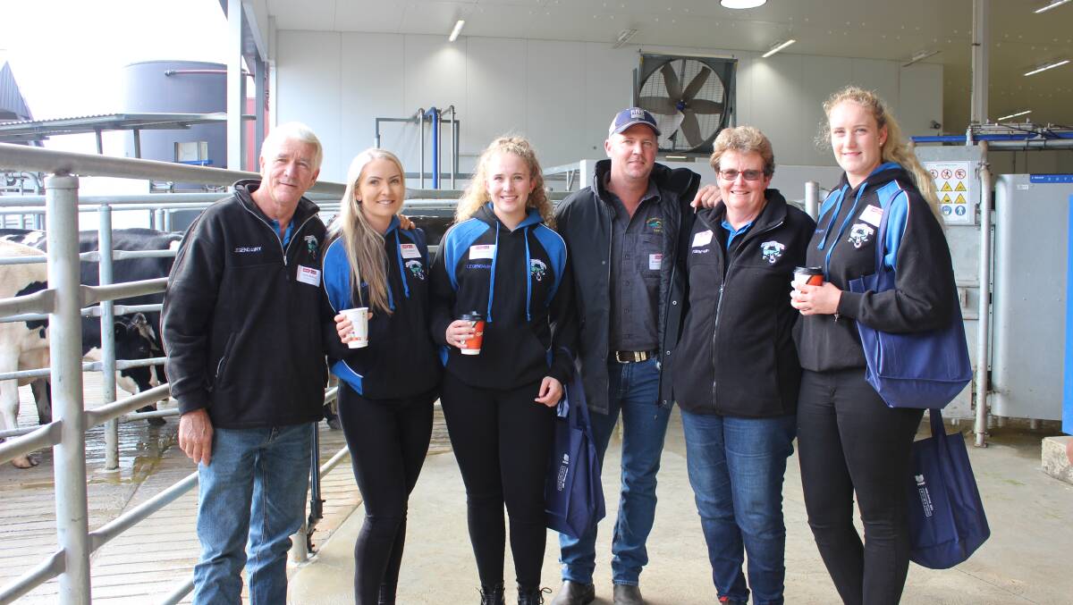 Last year's Dairy Innovation Day co-hosts the Bettink family, Wally (left), Julie (second right), their daughters Kylie, Anne and Hayley with Brad Falkingham, WA College of Agriculture, Harvey. This year's Dairy Information Day has been cancelled.