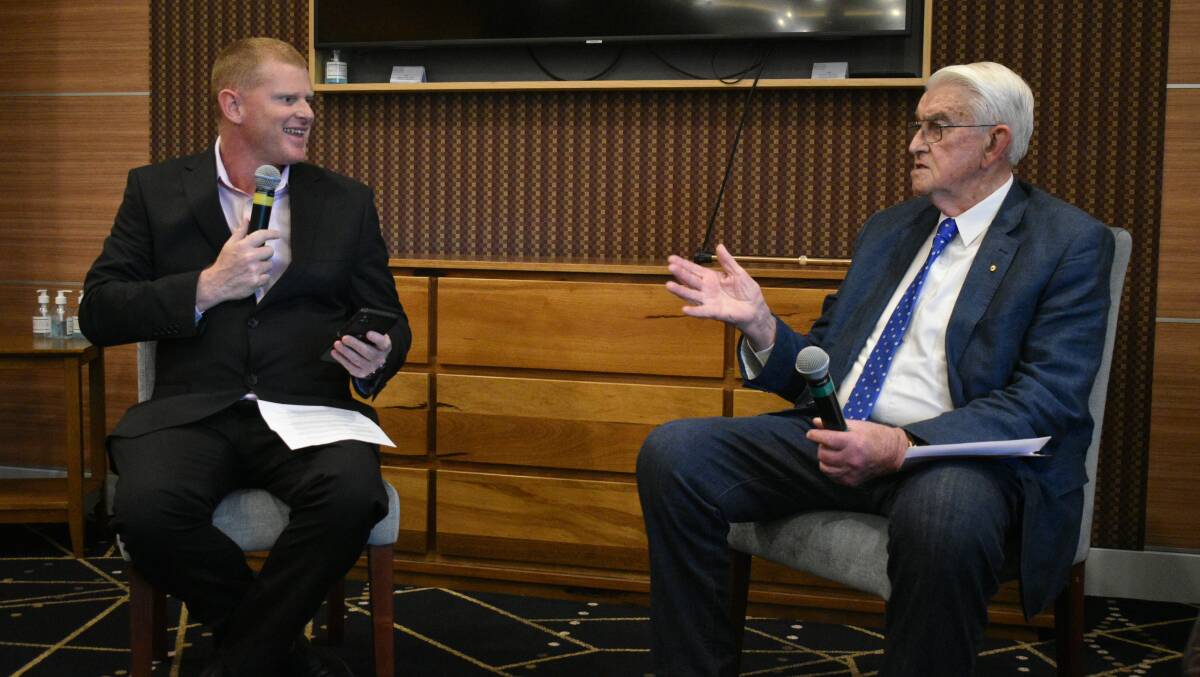 Australia's second-longest serving Agriculture Minister John Kerin interviewed by National Rural Press Club committee member and Sydney Morning Herald journalist Michael Foley. Photo by Jamieson Murphy