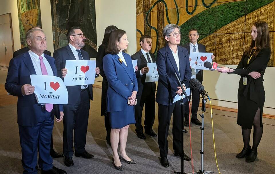 BASIN SUPPORT: Labor politicians showing their support for the Murray-Darling Basin Plan and calling for the Nationals to be stripped of the water portfolio. Photo: Jamieson Murphy
