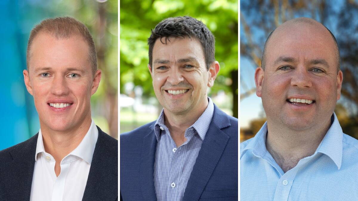 THREE HORSE RACE: Liberal candidate Steven Brooks, independent Rob Priestly and Nationals candidate Sam Birrell.
