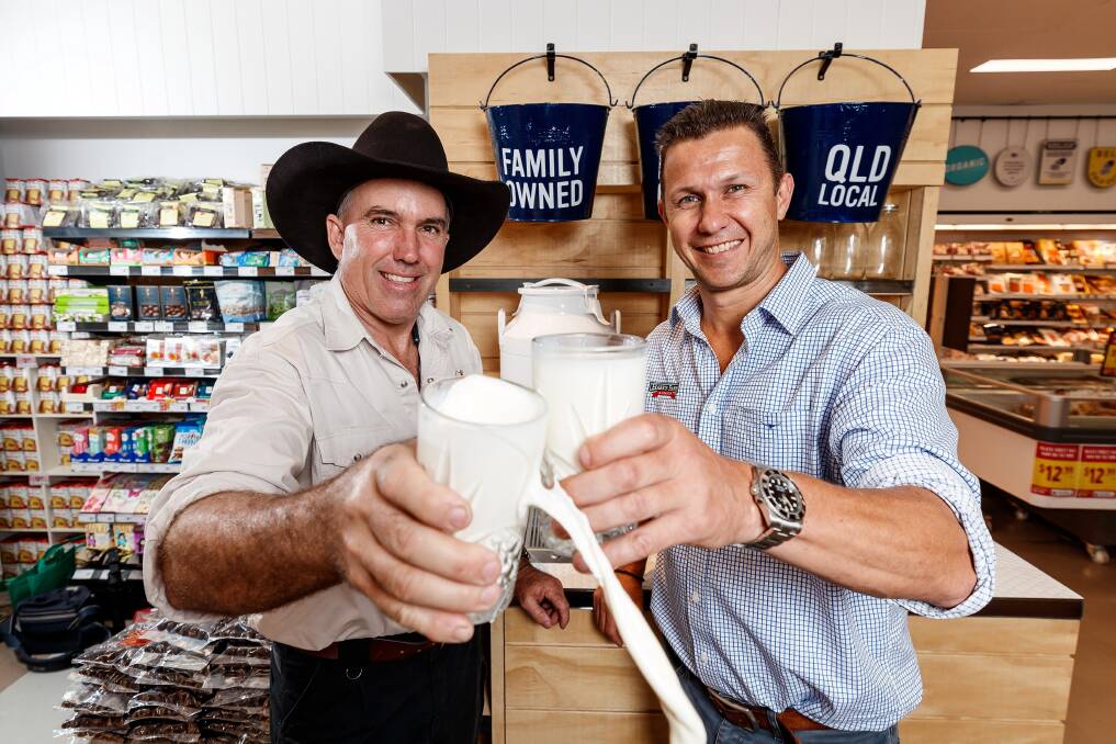Maleny Dairies' Ross Hopper and Harris Farm Markets co-CEO Tristan Harris.